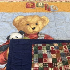 Vintage Blue Jean Teddy Bear Baby Blanket Blocks Panda Quilt Daisy Kingdom