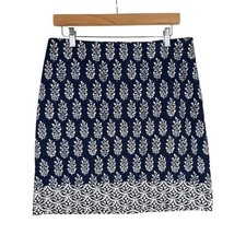 Talbots Women's Cotton Lined Blue White Print Pencil Straight Skirt 8