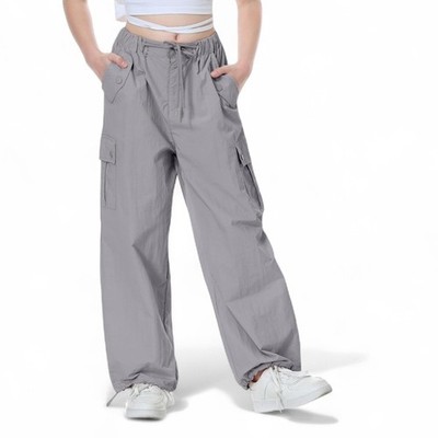 Rolanko Parachute Pants for Girls Y2K Cargo Trousers Jogger Pants Size 12-14