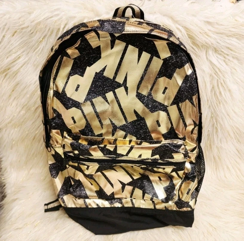 Victoria's Secret PINK Bling Campus Backpack Gold Black 17" Laptop Bag - Image 2 of 4