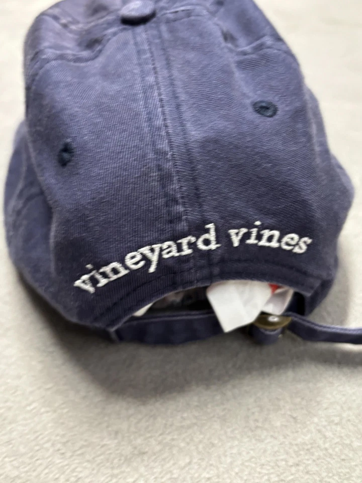 Gorra Vineyard Vines Correa Trasera Azul Marino Algodón Bordado Ballena Hombres Papá Gorra Foto 3 de 4