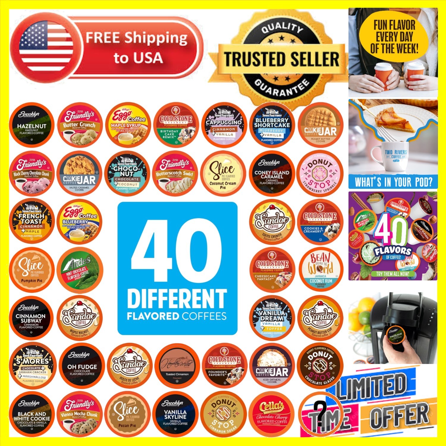 Versatile Assorted Flavored Coffee Pods - 40 Count for Your 