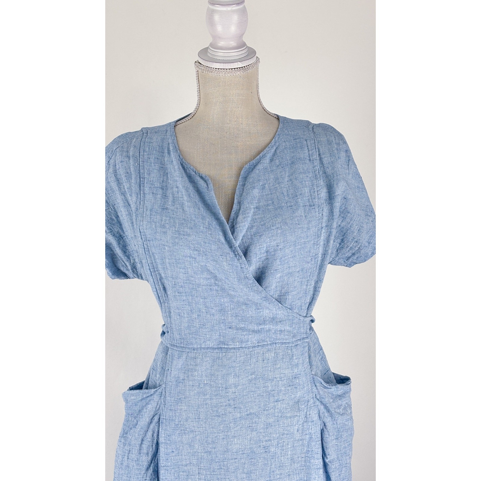 Poetry Linen Tie Back Midi Dress Blue Womens Size 4 Lagenlook Coastal image 5
