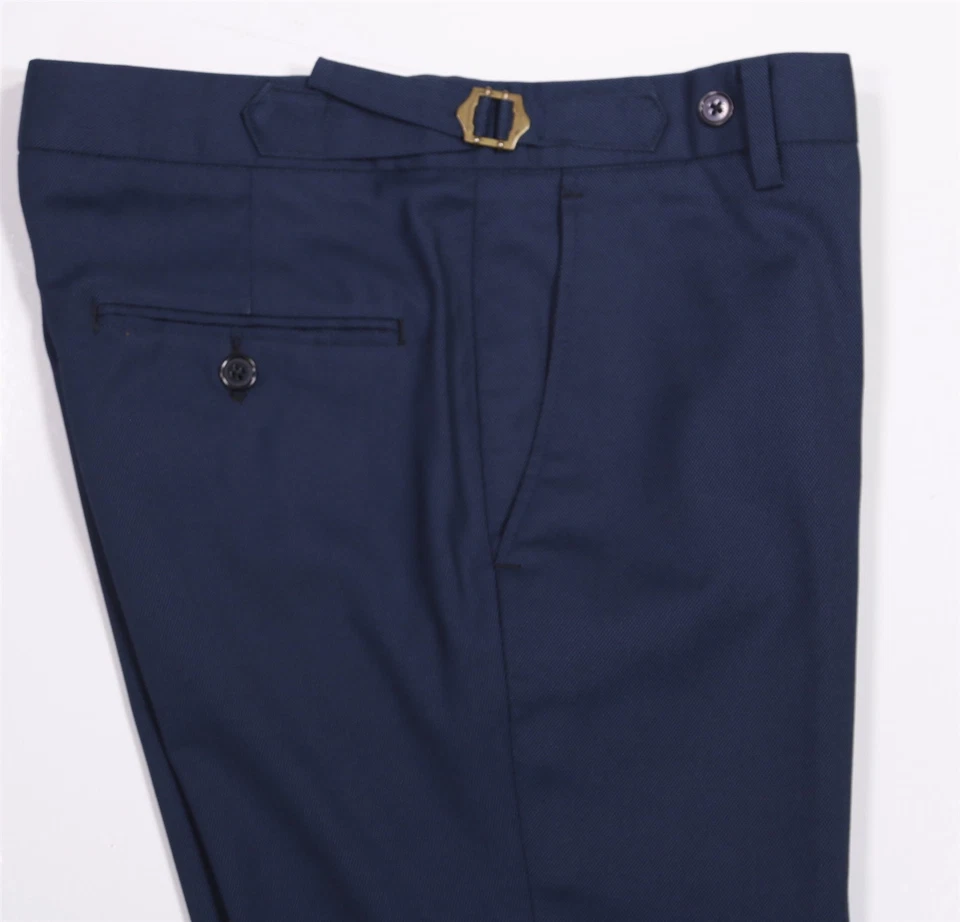 Custom Tailored Blue Woven Flat Frt Slim Side Buckle Dress Pants Trousers 30x26 - Image 2 of 4