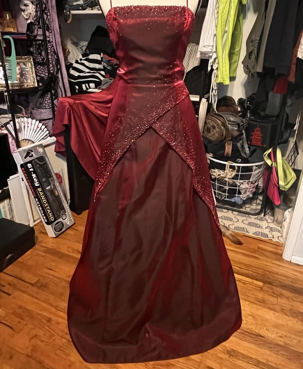 ebay red formal dress Ruby Red Satin Ballgown Dress With Lace Up Back And V Neck
