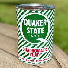 Vintage NOS Quaker State ATF Quadromatic Fluid Oil Can Quart FULL