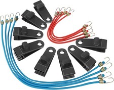 8 Reinforced Nylon Tarp Clips with 8 Bungee Cords 10 inches, 18 Black