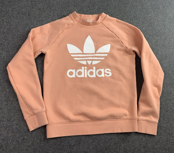 Adidas Pullover Sweatshirt Womens Size 8 Apricot Trefoil Crew neck Fleece