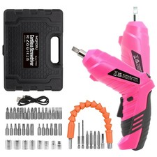 Pink Cordless Screwdriver Set, 3.7V Rechargeable Small Drill with 47pcs Drive...