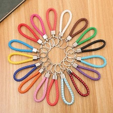 5PCS Men Womens Leather Braided Loop Rope Keychain Car Keys Holder Double Rings