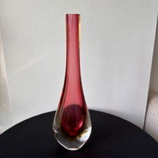 Vintage Murano Red Sommerso Art Glass Bud Vase Italian Hand Blown