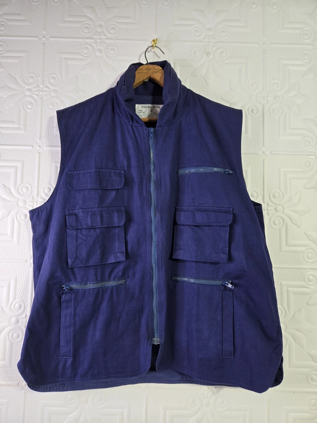 Weather-Rite Blue 100% Cotton Full-Zip Vest Pockets Men's Sz XXL Fishing Outdoor
