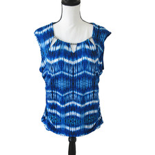 Vtg ALYX Womens XL Cap Sleeve Beaded Embellished Lined Blue Tank Top USA Made