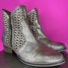 Seychelles Flip A Coin Metallic Gold Woven Leather Double Zip Boot Sz 7