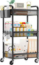 Heavy-Duty Metal Utility Cart with Wheels, Baskets, Cups  Hooks