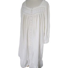 Vintage Eileen West White Cotton Long Sleeve Ballet Prairie Nightgown Size Large
