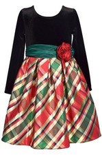 NEW Bonnie Jean Girls 5 "BLACK VELVET RED GREEN PLAID" Taffeta Christmas Dress