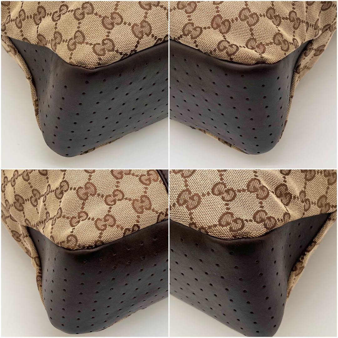 GUCCI Vintage GG Canvas Tote Bag Leather Brown Unisex A4 Authentic thumbnail 5