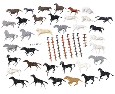 Vintage Lot of Plastic Play Set Figures Horses Ladders Ft. Apache & Alamo Type