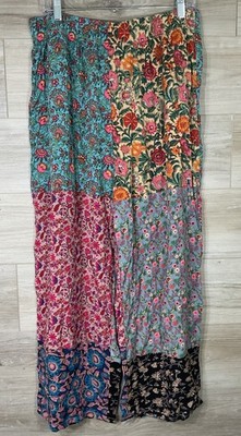 NEW NATURAL LIFE Mimi XL Patchwork Multicolor Floral Pants Wide Leg Crop Boho