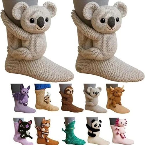 3D süße Tiere Socken Strickmuster Bodensocken Unisex lustig Weihnachtsgeschenk - Bild 27 von 34