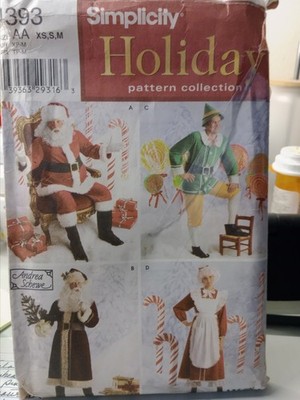 Simplicity 4393 Costume Pattern Santa, Mrs. Santa, Elf, Father Christmas Uncut