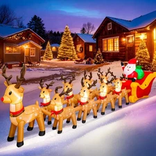 14 FT Christmas Inflatables Outdoor Decorations, Santa Claus Sleigh and 9 Rei...
