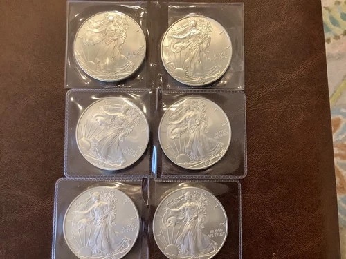 Walking Liberty Silver Dollar Lot Of 6 Uncirculated.