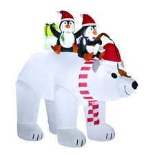 HOMCOM 7 ft Polar Bear and Penguins Christmas Inflatable, LED Lighted Outdoor Ho