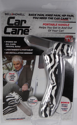Car Cane Handle Mobility Aid Portable Flashlight Glass Breaker Belt Cutter Zebra