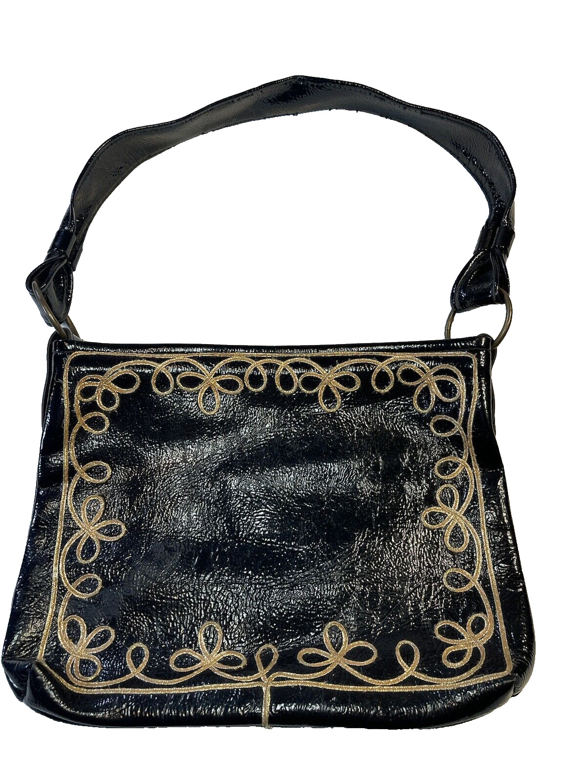 Vintage Jaclyn Shoulder Bag Patent Leather Gold a… - image 2
