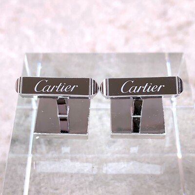 Cartier Cufflinks 925 Sterling Silver Crocodile Pattern Palladium