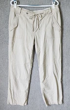 Lady Hathaway Womens Convertible Length Pants Beige Linen Blend Sz 12x32 (34x30)