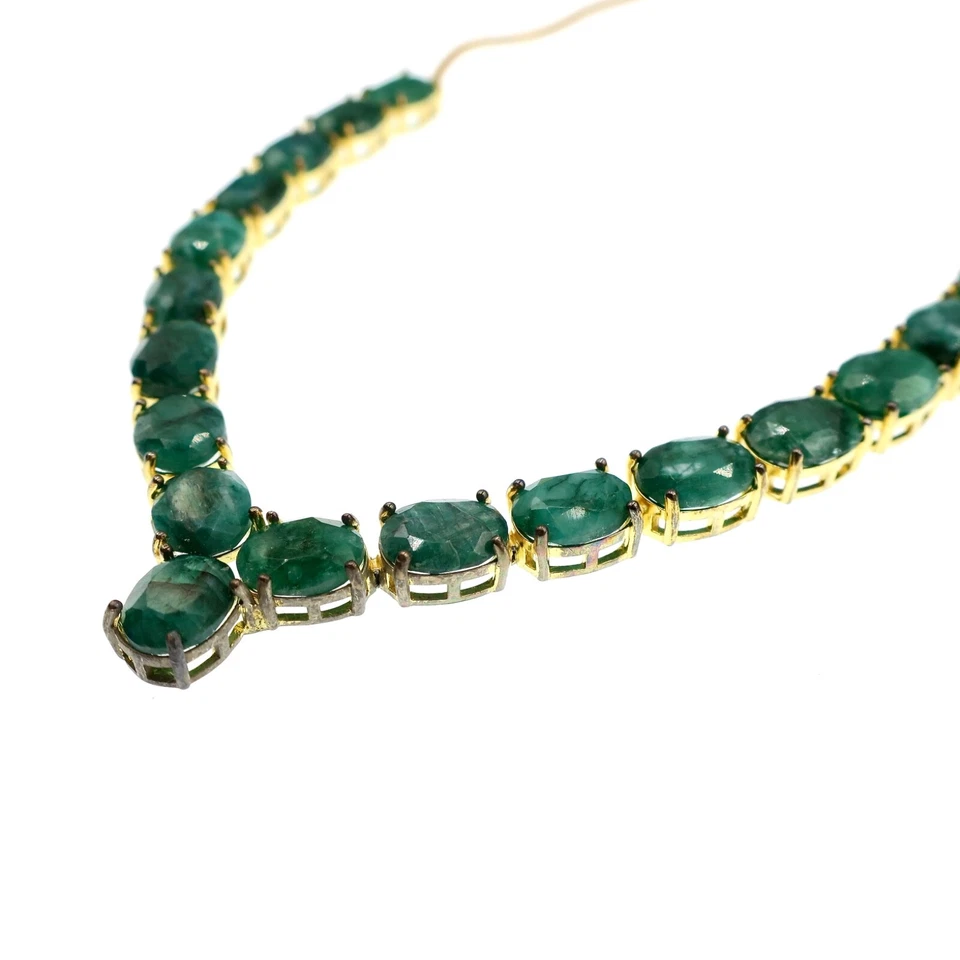 Collar oro sobre plata esmeralda natural 18,5 pulgadas Foto 2 de 4
