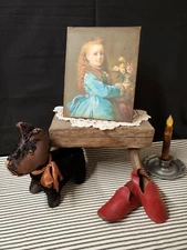 PRETTY PRIMITIVE VICTORIAN VINTAGE COLONIAL STYLE GIRL FLOWERS PORTRAIT SIGN