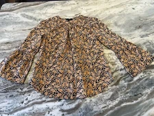 Drake's London For J Crew  4 Giraffe Print Bell Sleeves Keyhole Neck Top