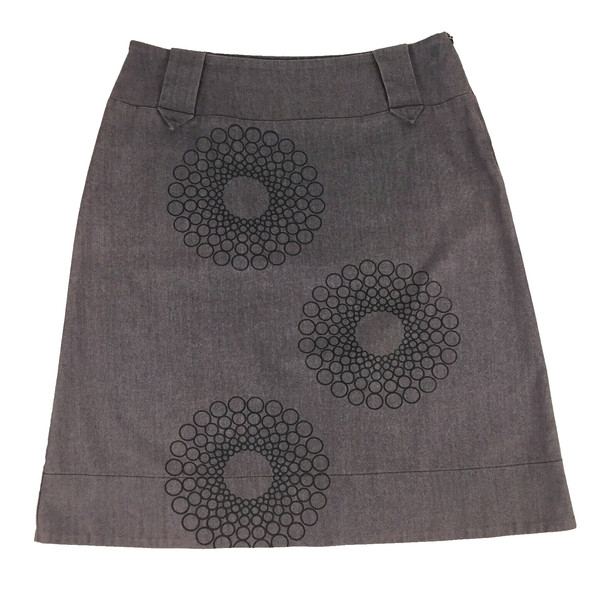 Cocoon Skirt Grey Taupe A Line Size 14 Circle Print Denim Casual Women's