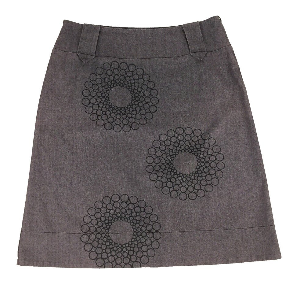 Cocoon Skirt Grey Taupe A Line Size 14 Circle Print Denim Casual Women's