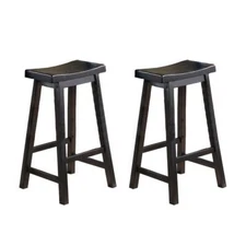 29-inch Solid Wood Saddle Seat Stools 2pc Set with Oak/Black/Cherry Finish
