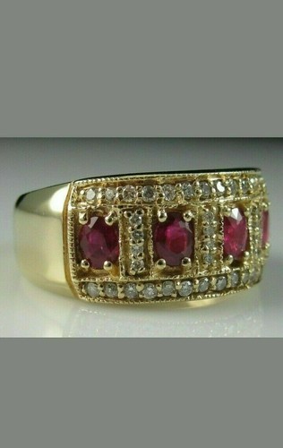 3.00 Ct Natural Red Ruby & Diamond Engagement Bridal Ring 14K Solid Yellow Gold - Picture 5 of 7