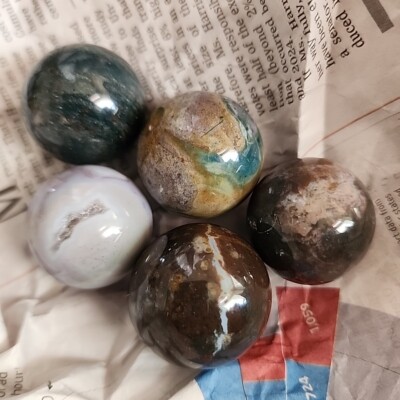 Lot Of 5 Small Polished Ocean Jasper Spheres - USA
