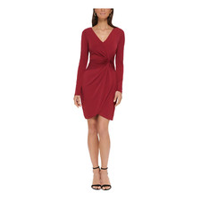 GUESS Twist-Front Knit Dress Burgundy 6