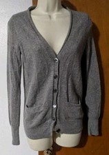 J. Crew Women's Cashmere Cardigan V-Neck Button Down Sweater Sz S Gray