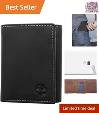 Men's Leather Trifold Wallet Black One Size 6 Card Slots ID Window Daily Use