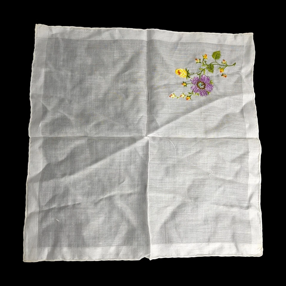 "Pañuelo de colección blanco púrpura y dorado bordado flor 12"" boda" Foto 3 de 3