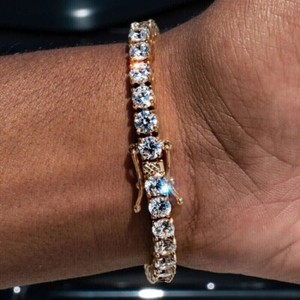 Authentic 10 CTW Round Cut DVVS1 Moissanite Womens Tennis Bracelet 14K Yellow Gold Plated