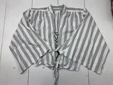 Unbranded Womens White Black Striped Long Sleeve Front Tie Tunic 