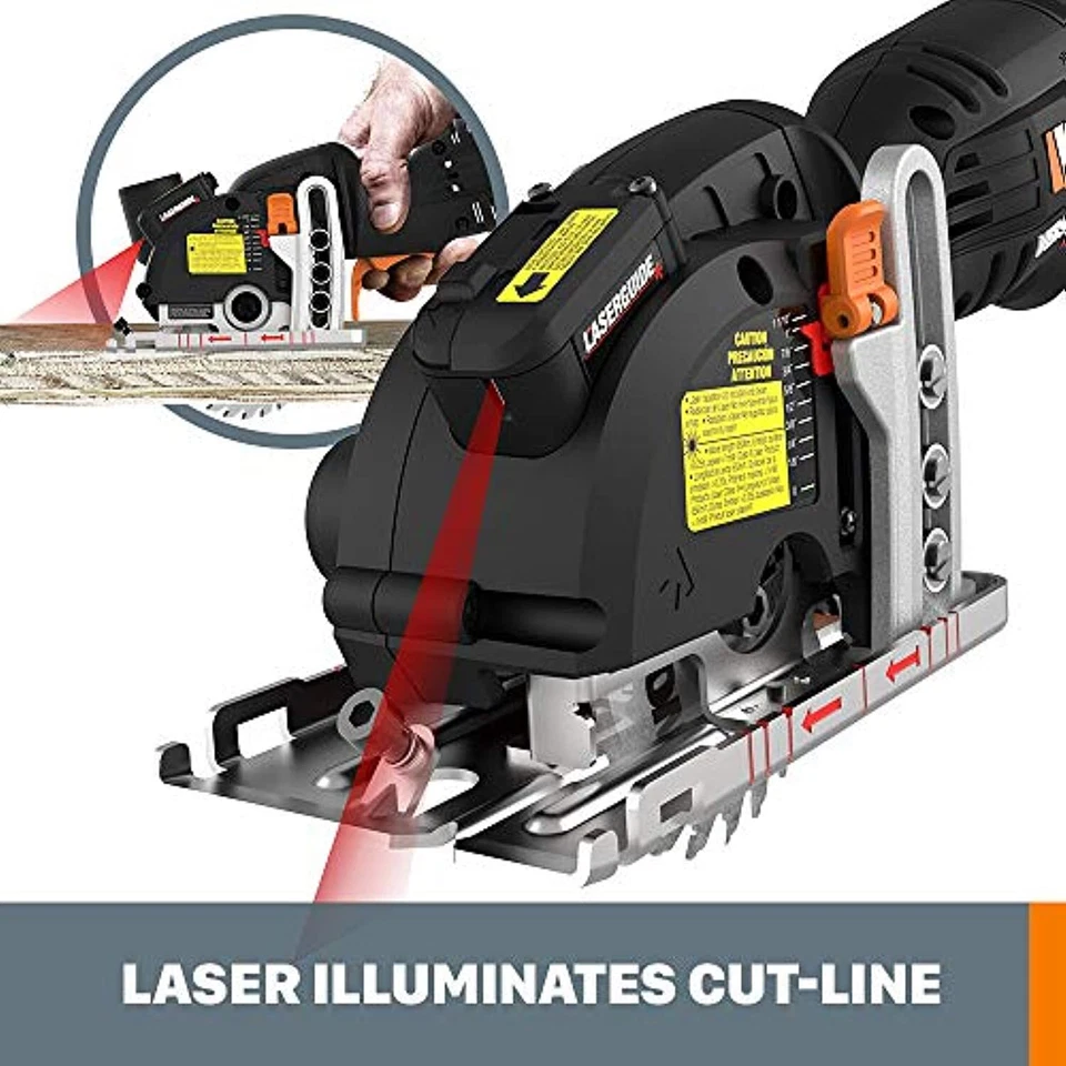 Worx WX420L 3 Amp Versacut 3-3/8" Electric Compact Circular Saw with Laser Guide - Image 4 of 4