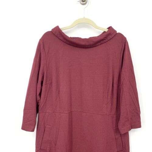 Talbots Women Size 18 Dress Maroon Red Cowl Neck 3/4 Sleeve Ponte Stretch - Picture 2 of 8