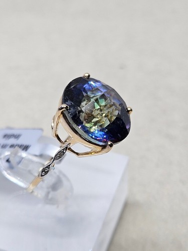 9KT Gold Huge 17.07ct Mystic Topaz Ring, Diamond Accents Size O (6.56g) - Picture 6 of 11
